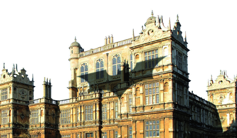 Photo of Wollaton Hall with the Batman logo on it